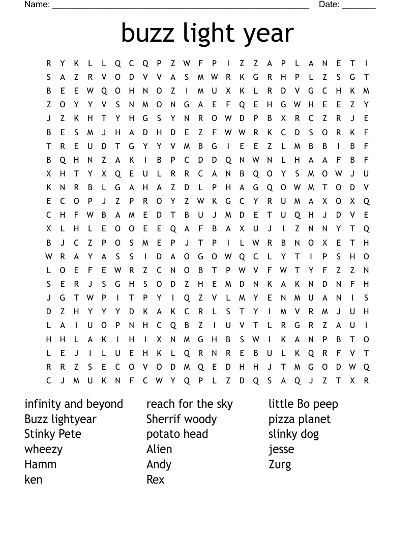 Buzz Light Year Word Search WordMint