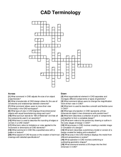 CAD Terminology Crossword Puzzle CAD Terminology Crossword Puzzle