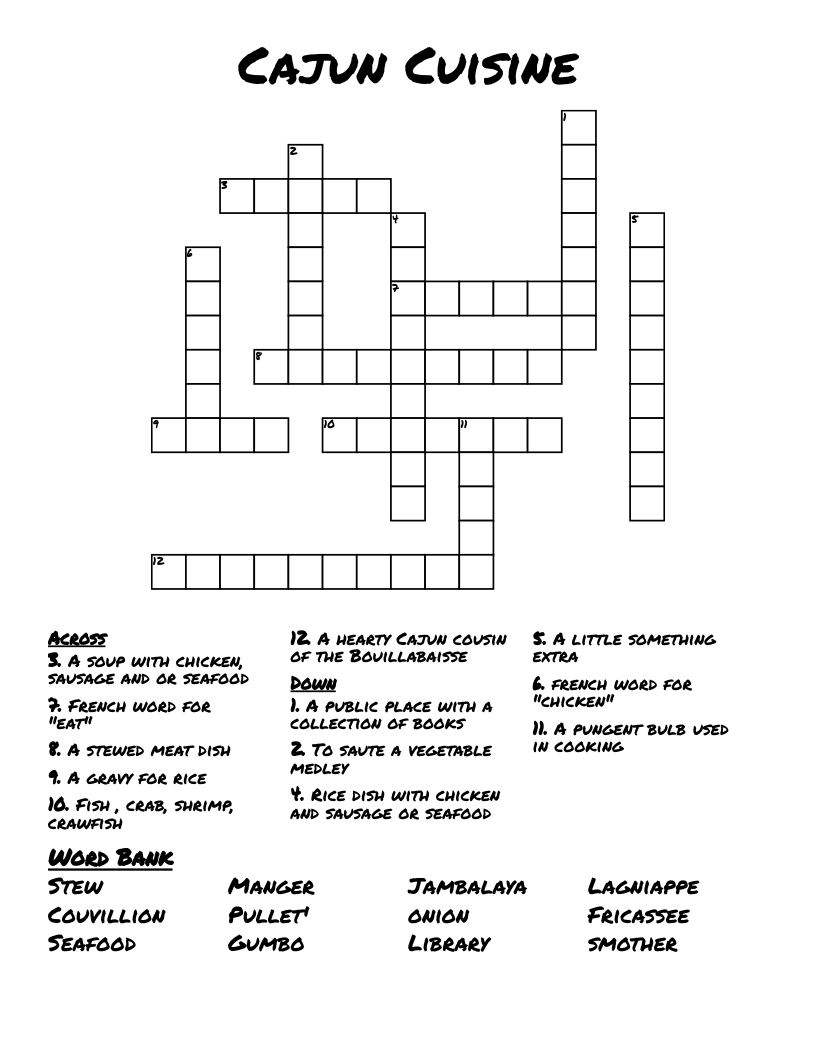 Cajun Cuisine Crossword WordMint
