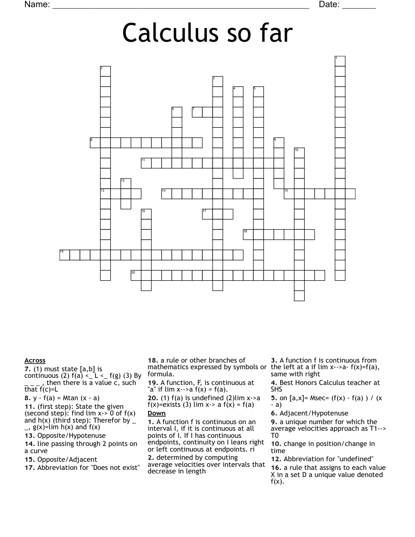 Calculus So Far Crossword WordMint