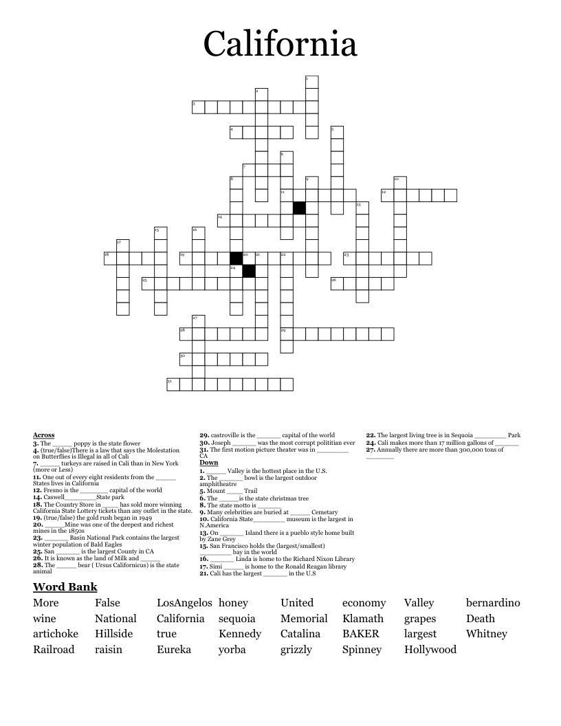 California Crossword WordMint