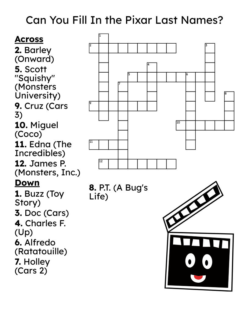 Can You Fill In The Pixar Last Names Crossword WordMint