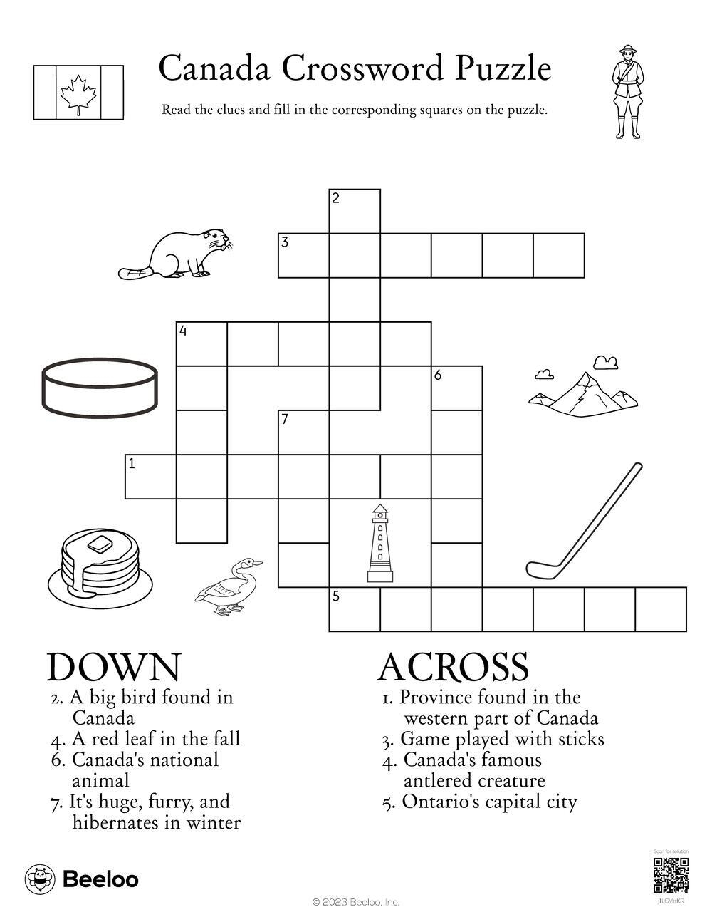 Canada Crossword Puzzle Beeloo Printable Crafts And Activities For Kids