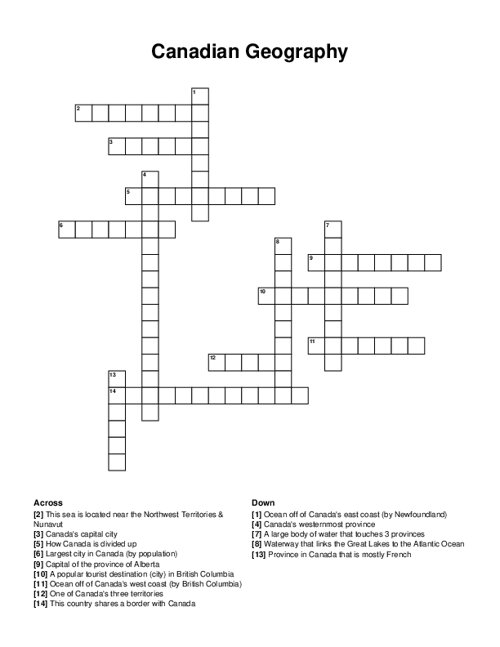 Canadian Geography Crossword Puzzle