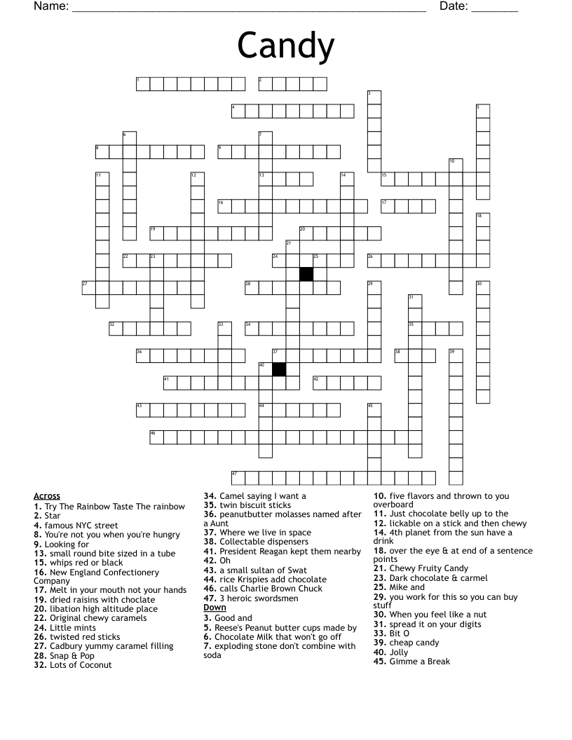 Candy Crossword WordMint Candy Crossword WordMint