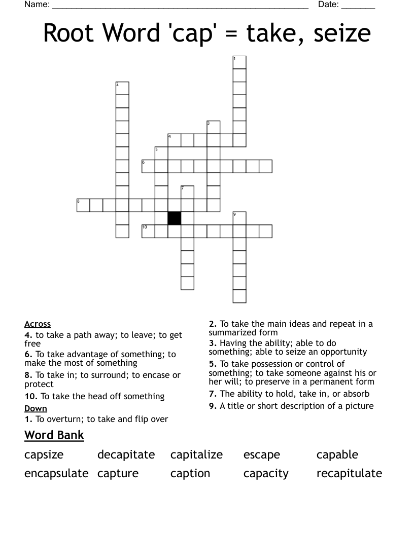 Cap Vocabulary Crossword Puzzle WordMint