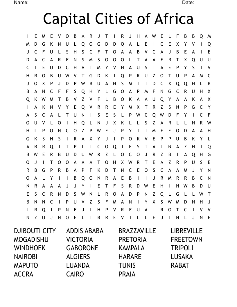 Capital Cities Of Africa Word Search WordMint Capital Cities Of Africa Word Search WordMint