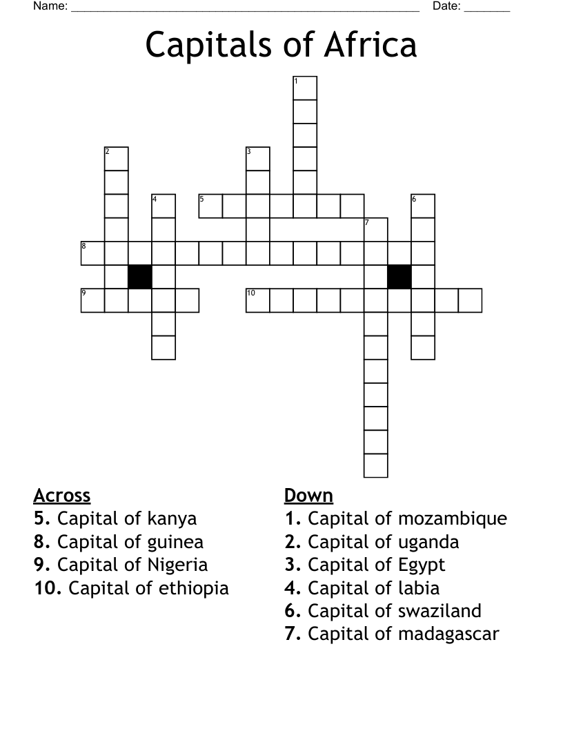 Capitals Of Africa Crossword WordMint Capitals Of Africa Crossword WordMint