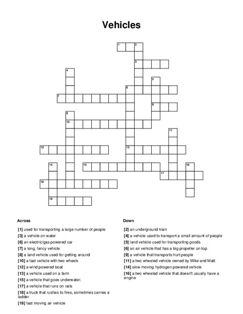 Car Crossword Puzzle Clue At Rita Clark Blog