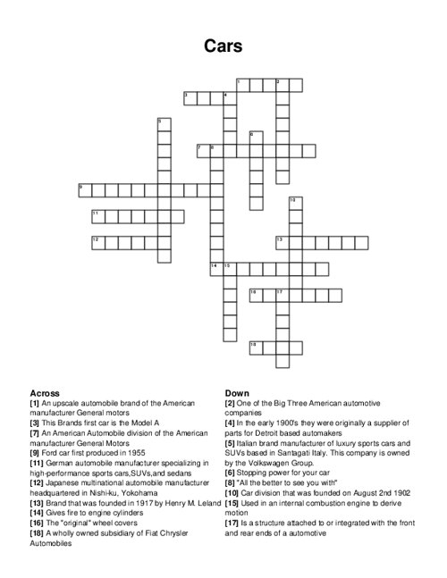 Car Crossword Puzzle Clue At Rita Clark Blog Car Crossword Puzzle Clue At Rita Clark Blog