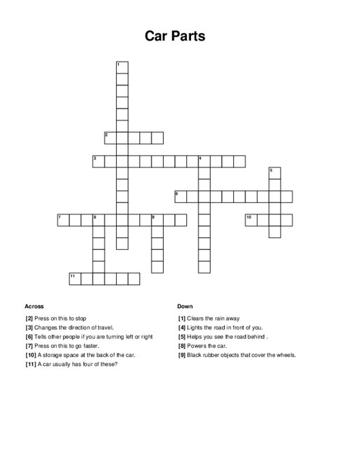 Car Parts Crossword Puzzle Car Parts Crossword Puzzle