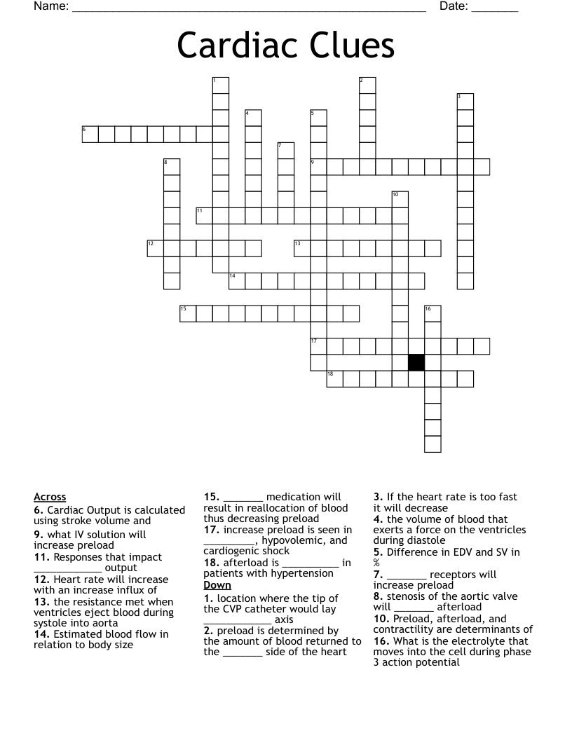 Cardiac Clues Crossword WordMint