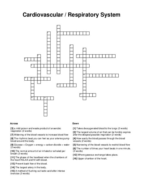 crossword puzzle for respiratory system crossword puzzle for respiratory system