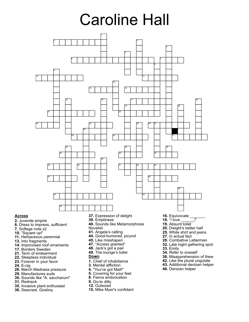 Caroline Hall Crossword WordMint Caroline Hall Crossword WordMint