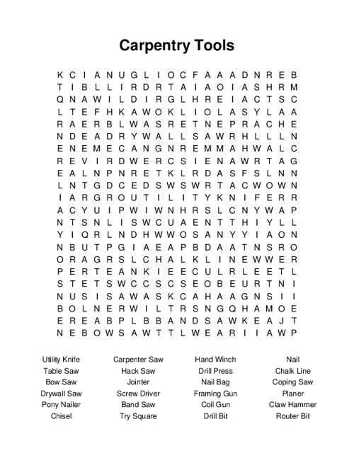 Carpentry Tools Word Search