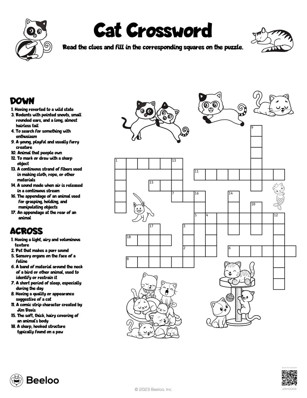 Cat Crossword Beeloo Printable Crafts And Activities For Kids