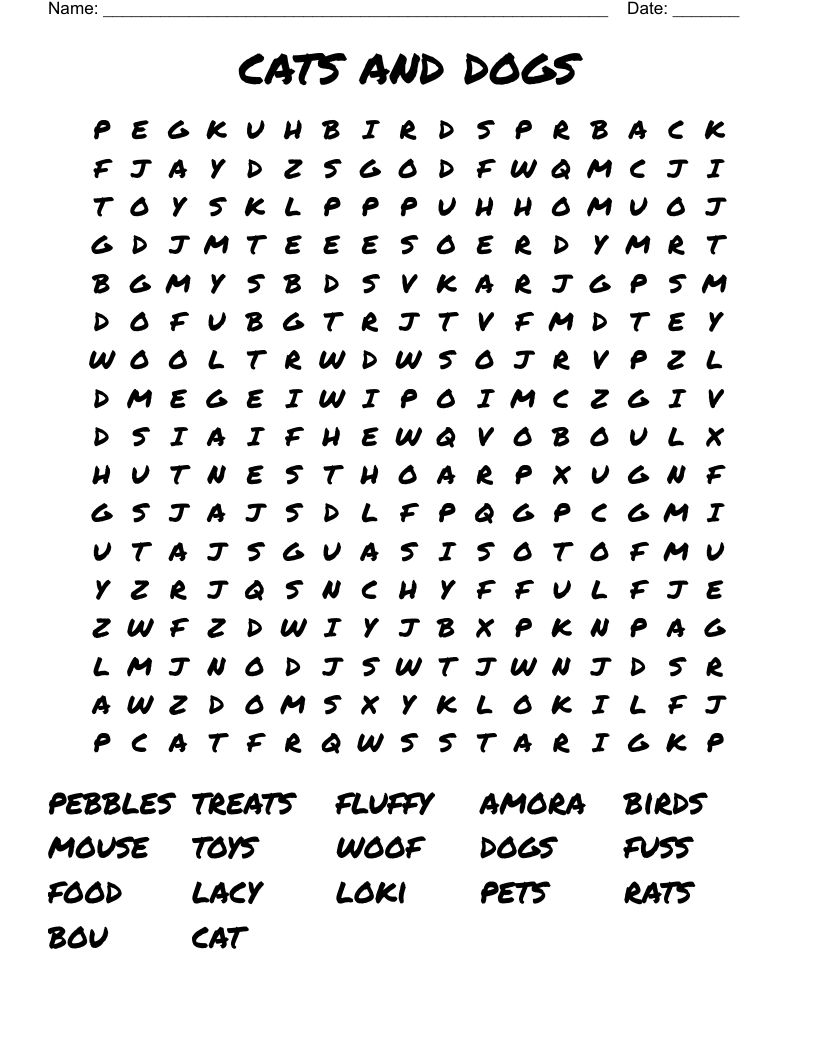 Cats And Dogs Word Search WordMint
