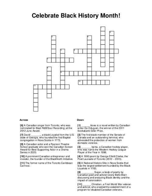 Celebrate Black History Month Crossword Puzzle Worksheets Library
