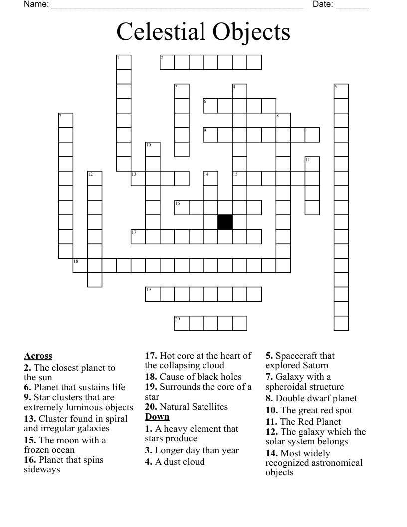 Celestial Objects Crossword WordMint