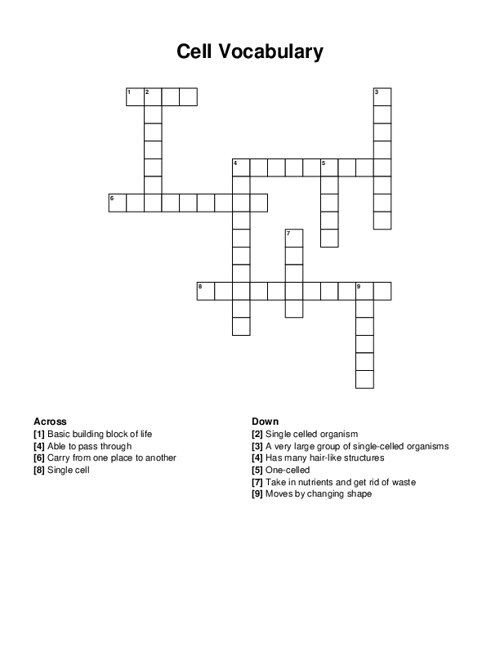 Cell Vocabulary Crossword Puzzle