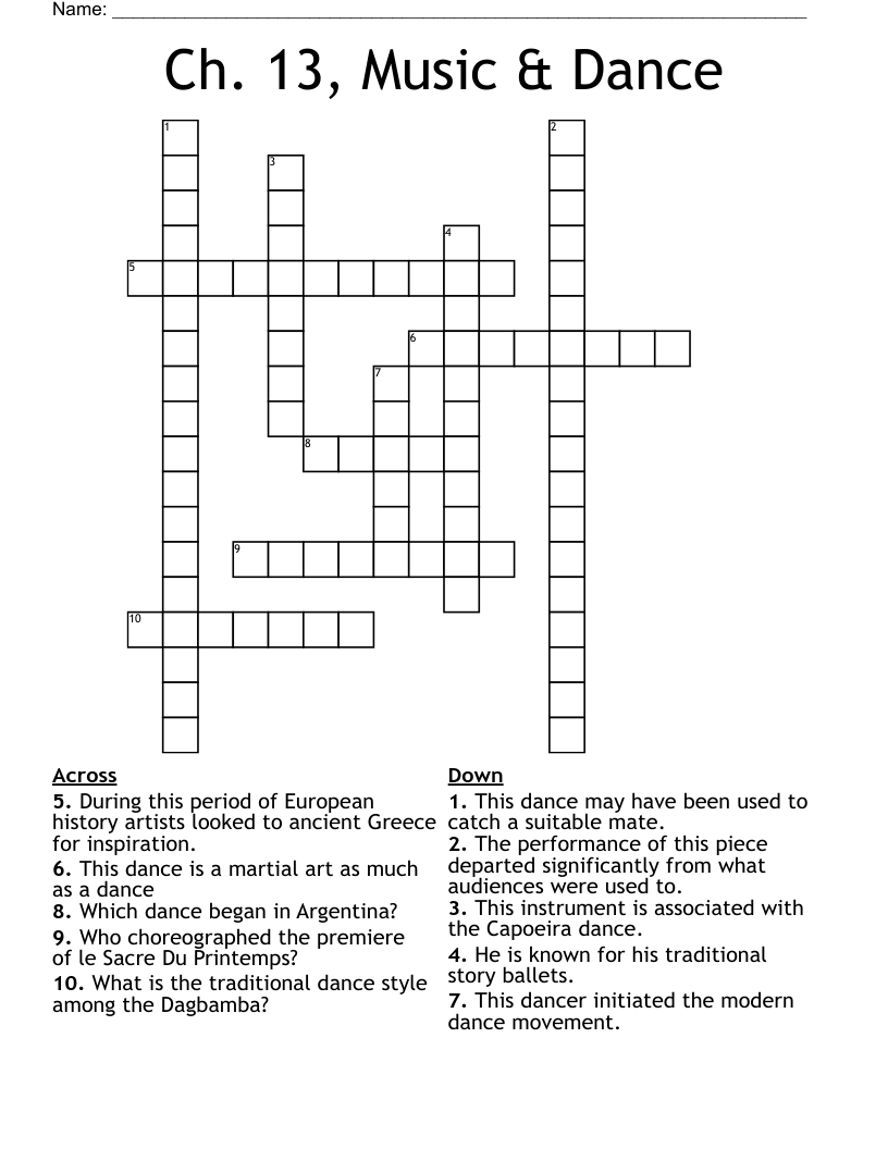 Ch 13 Music Dance Crossword WordMint Ch 13 Music Dance Crossword WordMint