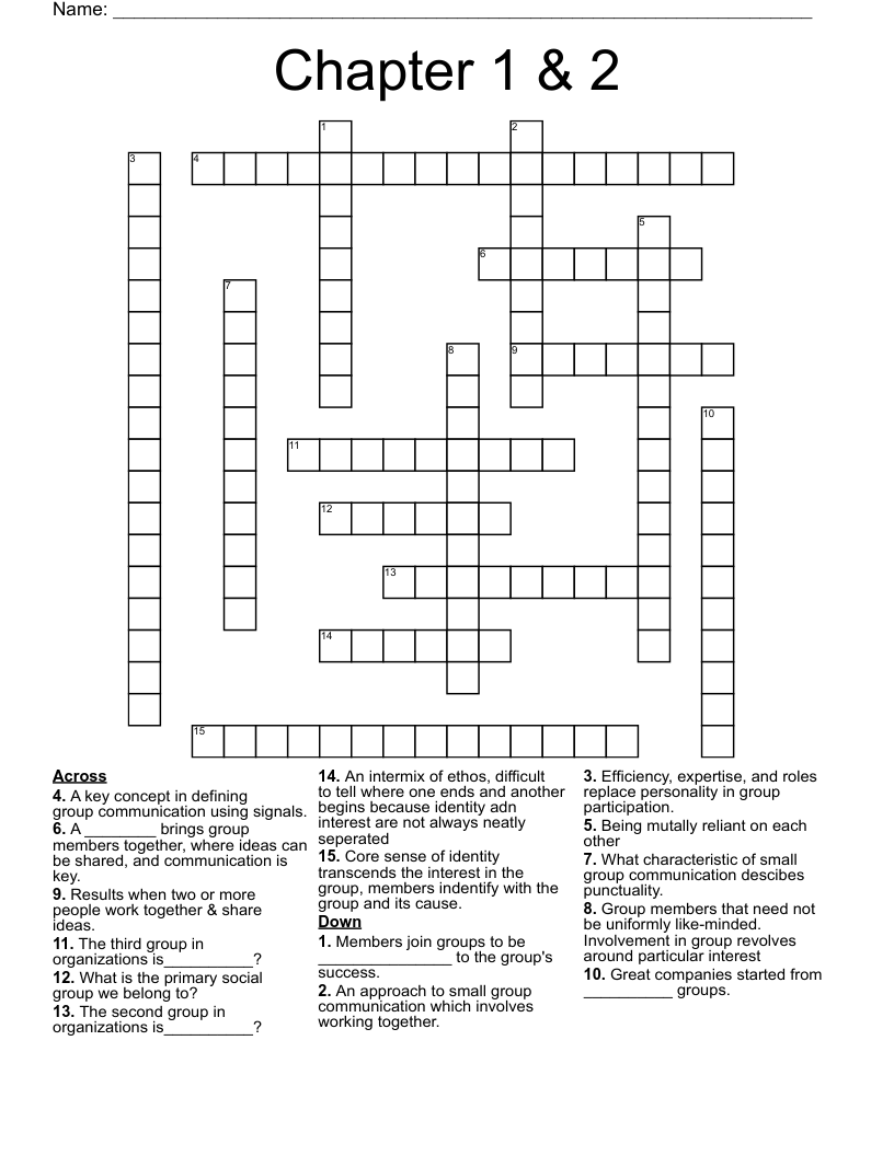 Chapter 1 2 Crossword WordMint