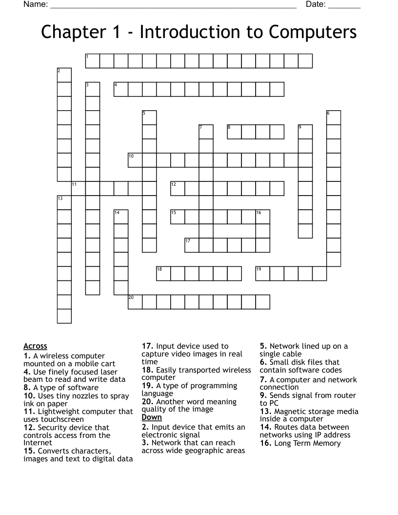 Chapter 1 Introduction To Computers Crossword WordMint Chapter 1 Introduction To Computers Crossword WordMint