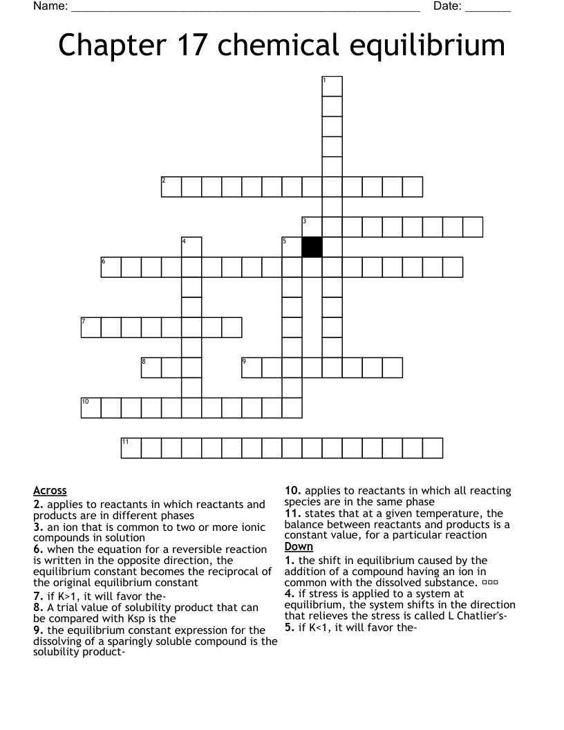 Chapter 17 Chemical Equilibrium Crossword WordMint