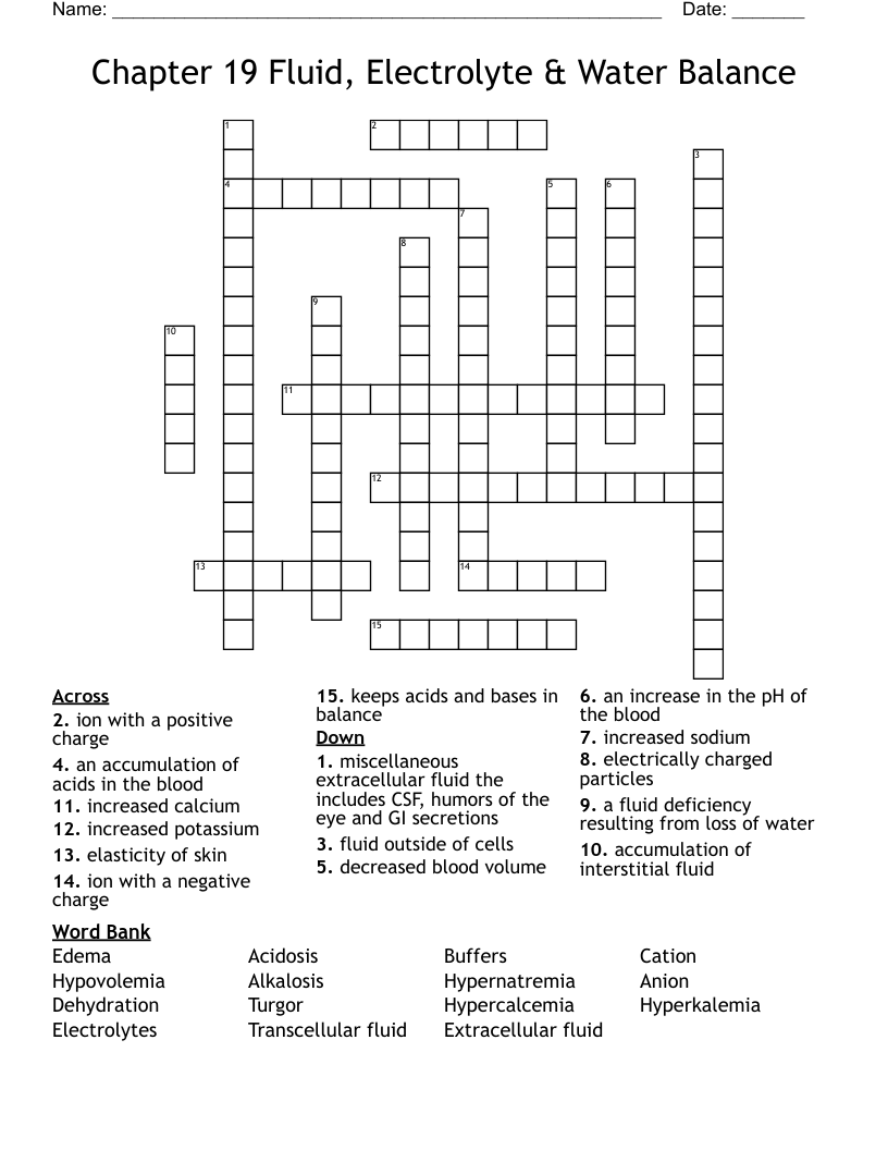 Chapter 19 Fluid Electrolyte Water Balance Crossword WordMint Chapter 19 Fluid Electrolyte Water Balance Crossword WordMint