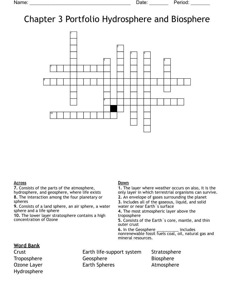 Chapter 3 Portfolio Hydrosphere And Biosphere Crossword WordMint Chapter 3 Portfolio Hydrosphere And Biosphere Crossword WordMint