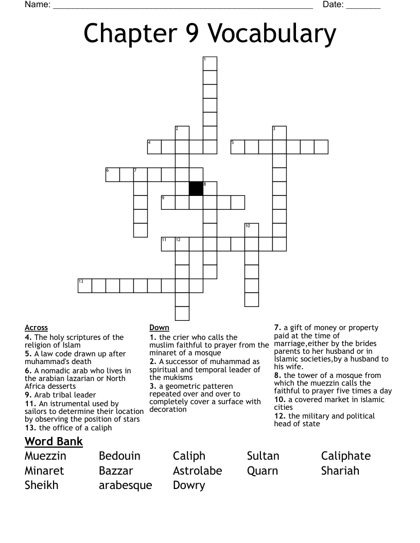 Chapter 9 Vocabulary Crossword WordMint Chapter 9 Vocabulary Crossword WordMint