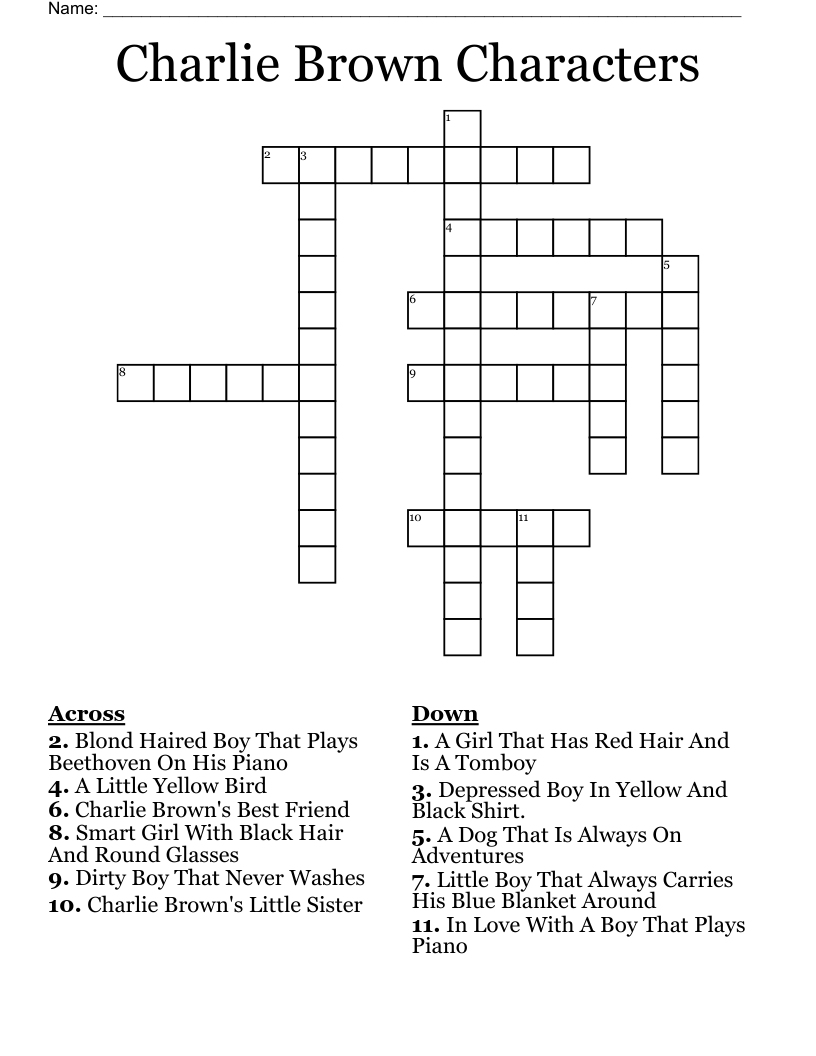 Charlie Brown Characters Crossword WordMint Charlie Brown Characters Crossword WordMint