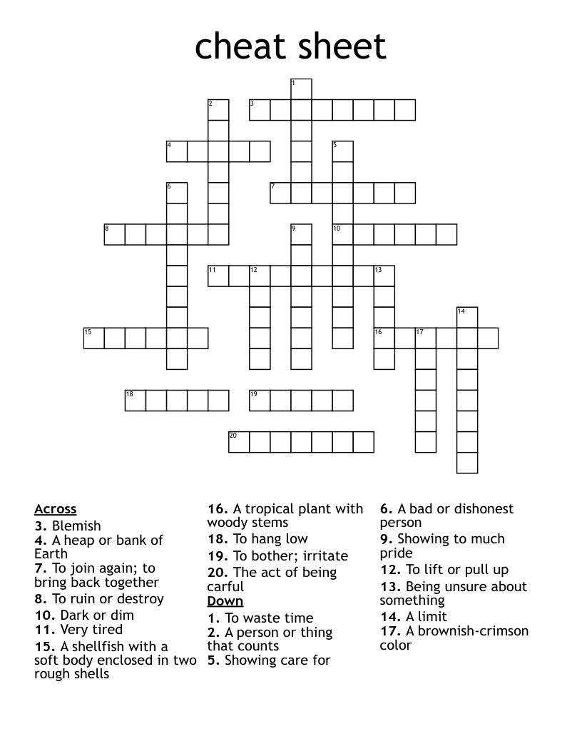 Cheat Sheet Crossword WordMint