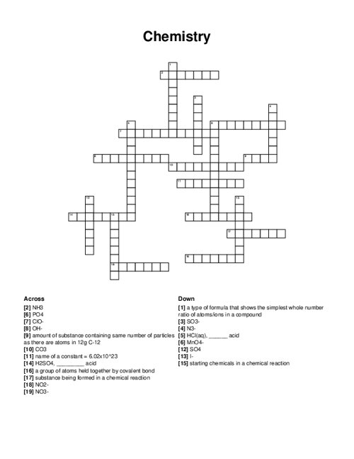 Chemistry Crossword Puzzle Chemistry Crossword Puzzle