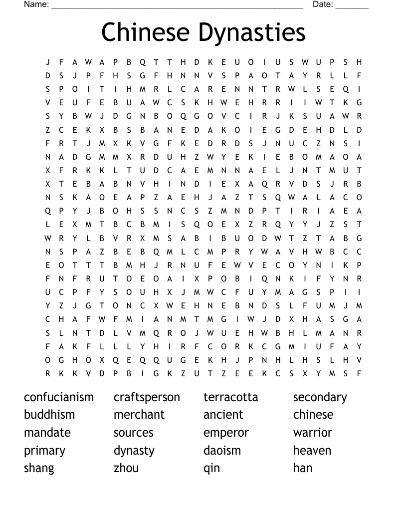 Chinese Dynasties Word Search WordMint