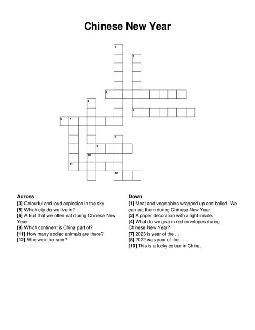 Chinese New Year Crossword Puzzle Chinese New Year Crossword Puzzle