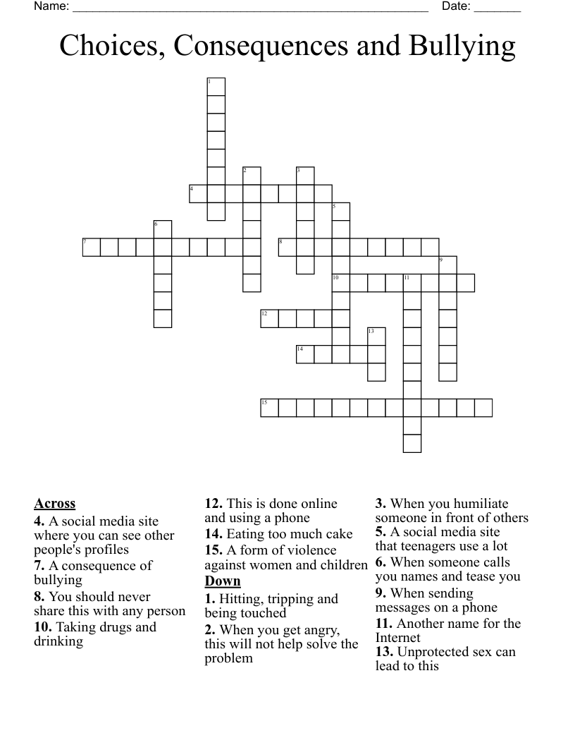 Choices Consequences And Bullying Crossword WordMint