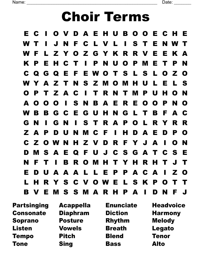 Choir Terms Word Search WordMint Choir Terms Word Search WordMint