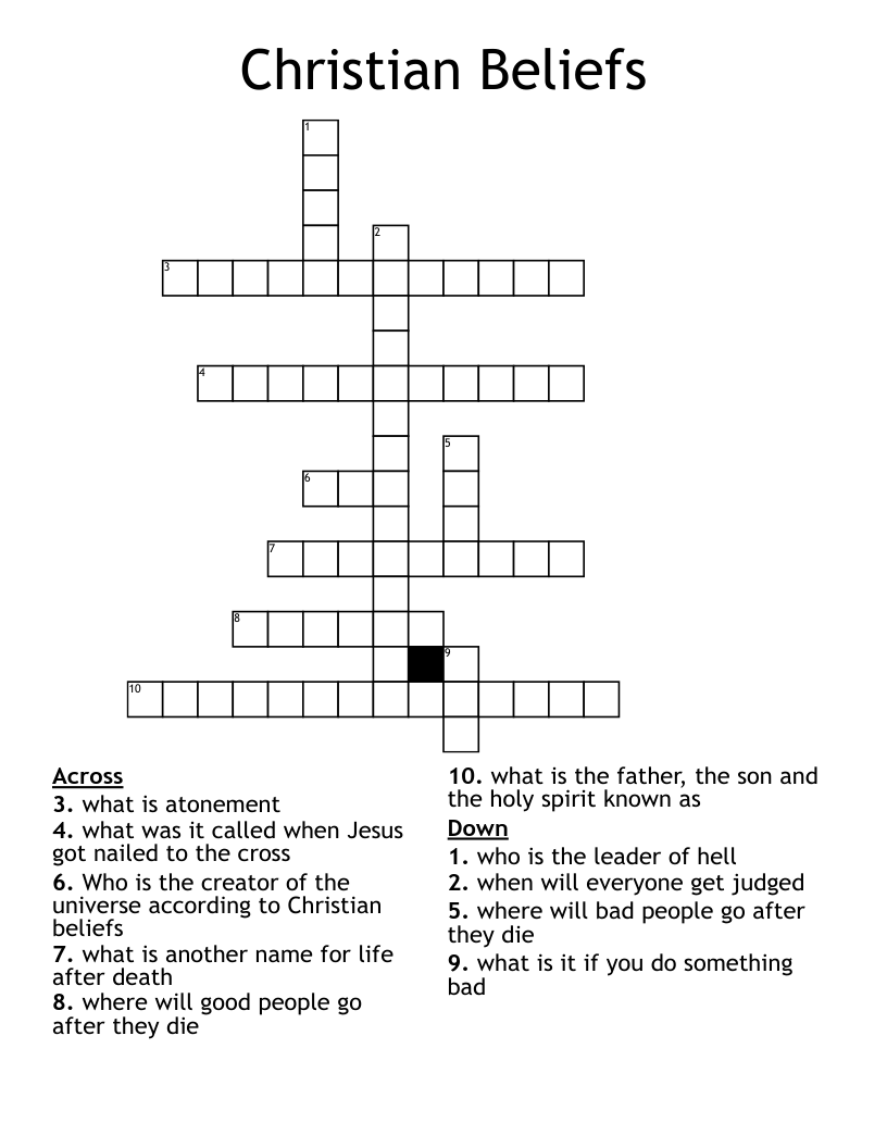 Christian Beliefs Crossword WordMint Christian Beliefs Crossword WordMint