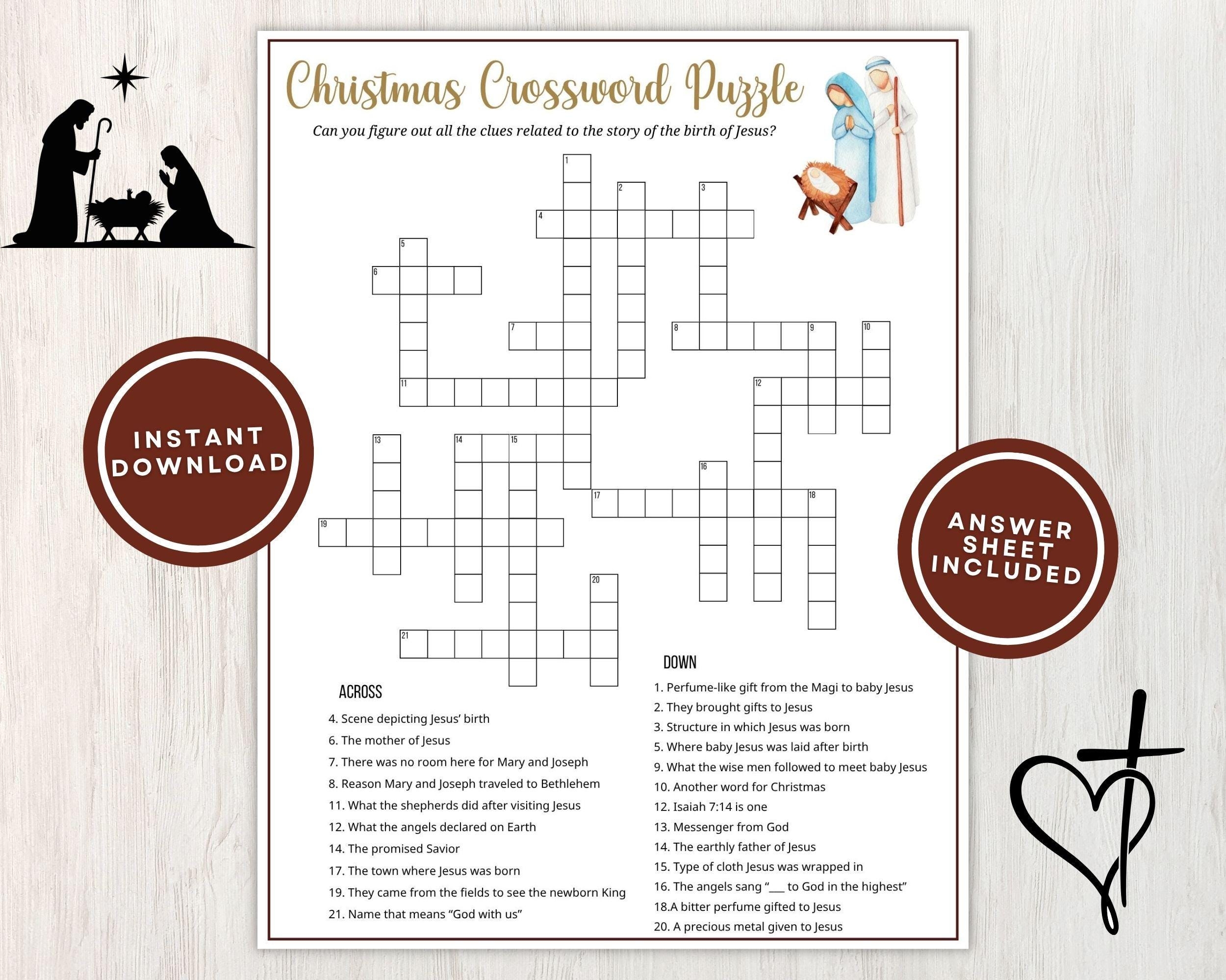 Christian Christmas Crossword Puzzle For Adults And Kids Fun Printable Word Game For Bible Study Church Or Youth Groups Instant Download Etsy Ireland