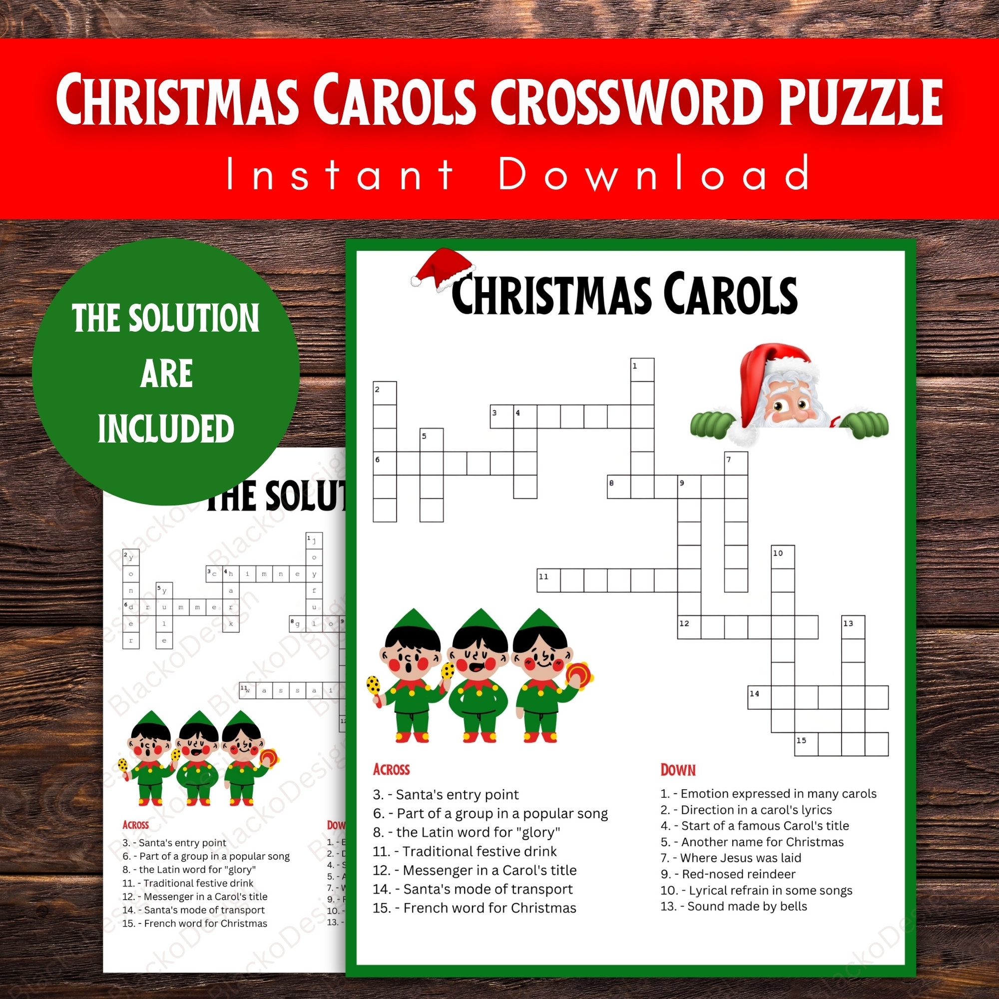 Christmas Carols Crossword Puzzle Holiday Family Game digital Download Etsy Christmas Carols Crossword Puzzle Holiday Family Game digital Download Etsy