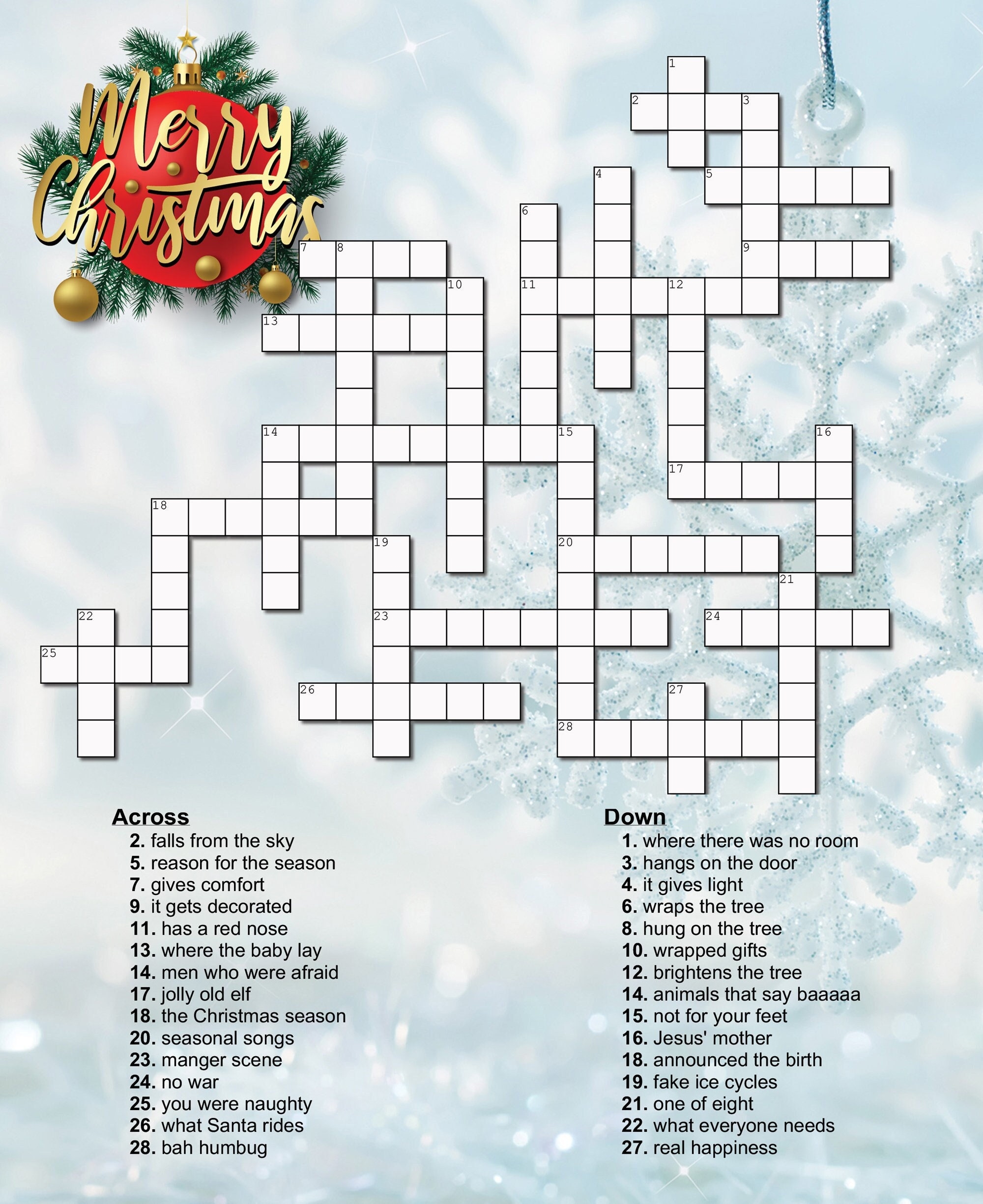 Christmas Crossword Puzzle Etsy
