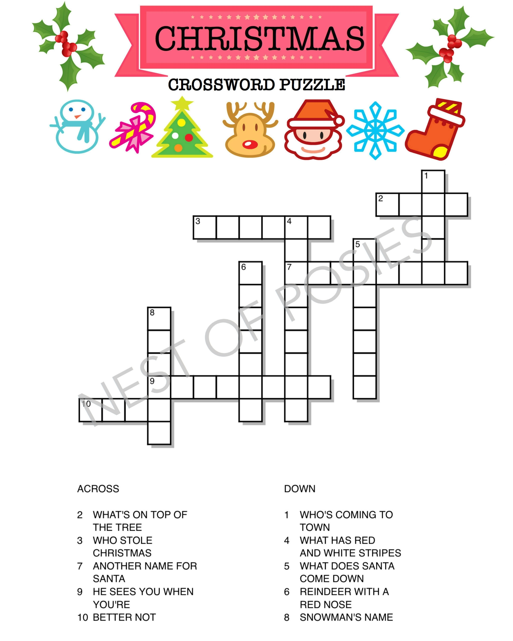 Christmas Crossword Puzzle Printable Template insidethehood