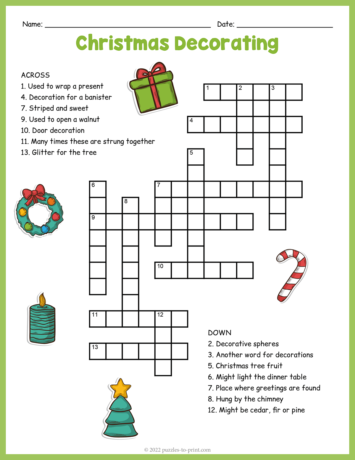 Christmas Decorations Crossword