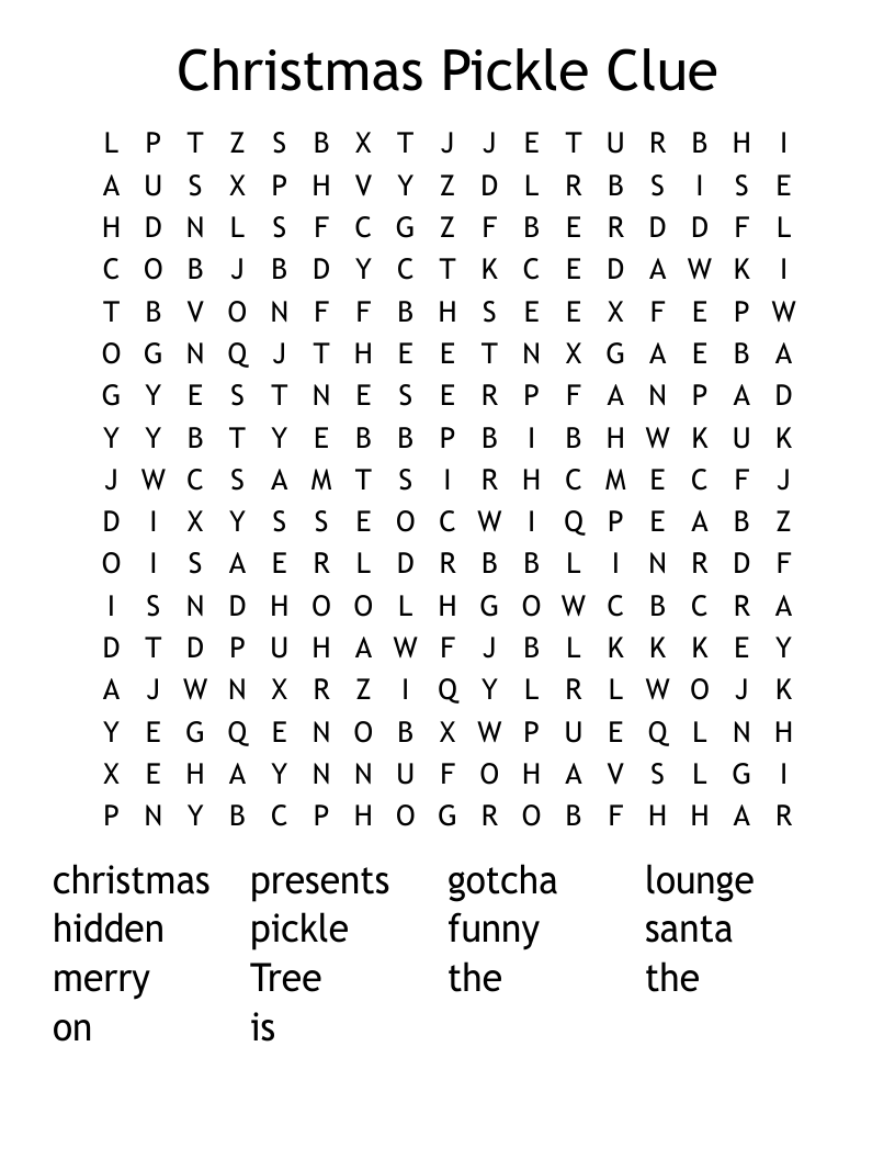 Christmas Pickle Clue Word Search WordMint