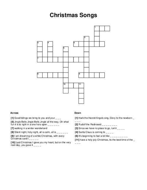 Christmas Songs Crossword Puzzle