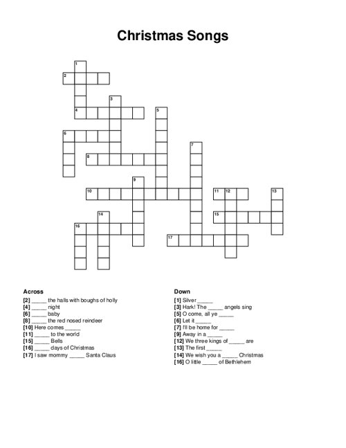 Christmas Songs Crossword Puzzle