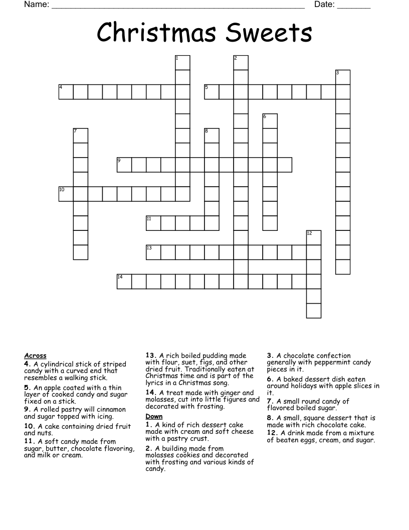 Christmas Sweets Crossword WordMint