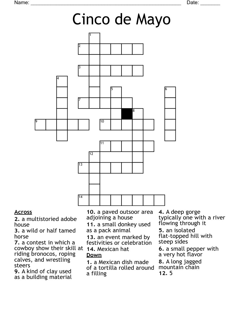 Cinco De Mayo Crossword WordMint Cinco De Mayo Crossword WordMint