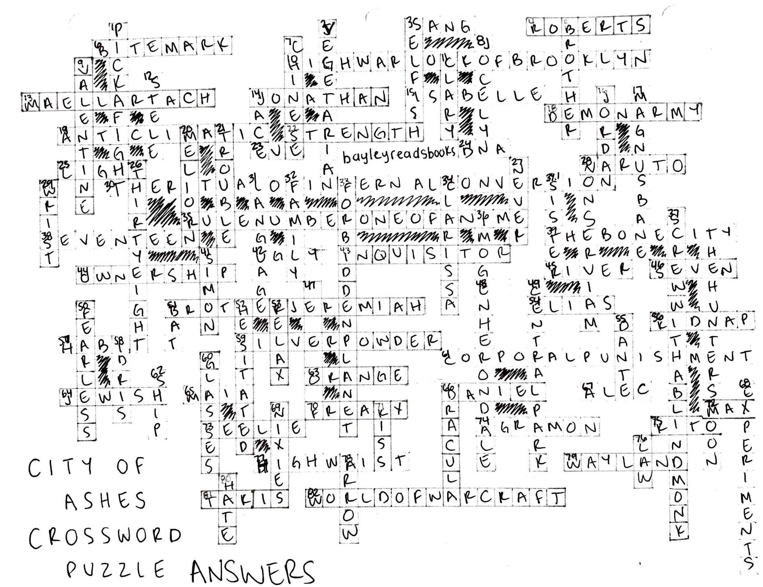 City Of Ashes Crossword Puzzle Answers Bayley Reads Books City Of Ashes Crossword Puzzle Answers Bayley Reads Books